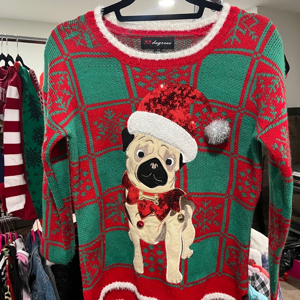 Pug Ugly Christmas Sweater - Holiday Red and Green